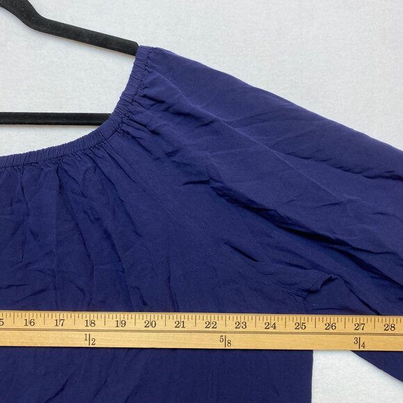 Solitaire Boho Embroidered Floral Blouse Top Women's 2X Blue 3/4 Cold Shoulder - Picture 9 of 11